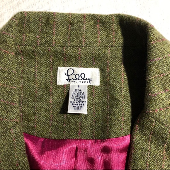 Lilly Pulitzer Wool Blend Green Pink bow Pinstriped Blazer Size S - Picture 6 of 8